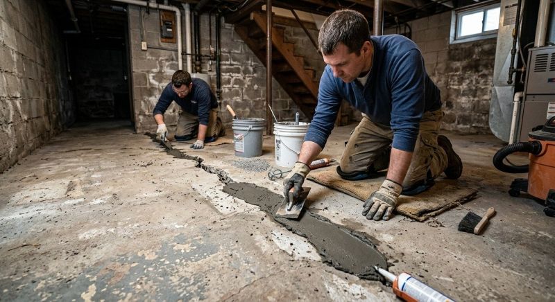 Cracked Basement Floor Repair in Collingswood, NJ