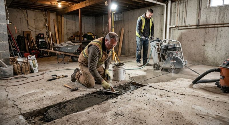 Cracked Basement Floor Repair in Collingswood, NJ